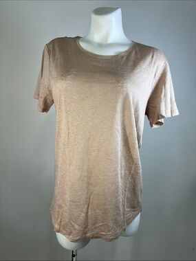 H&M Short Sleeve Natural Linen Crewneck Tee in Light Taupe SMALL